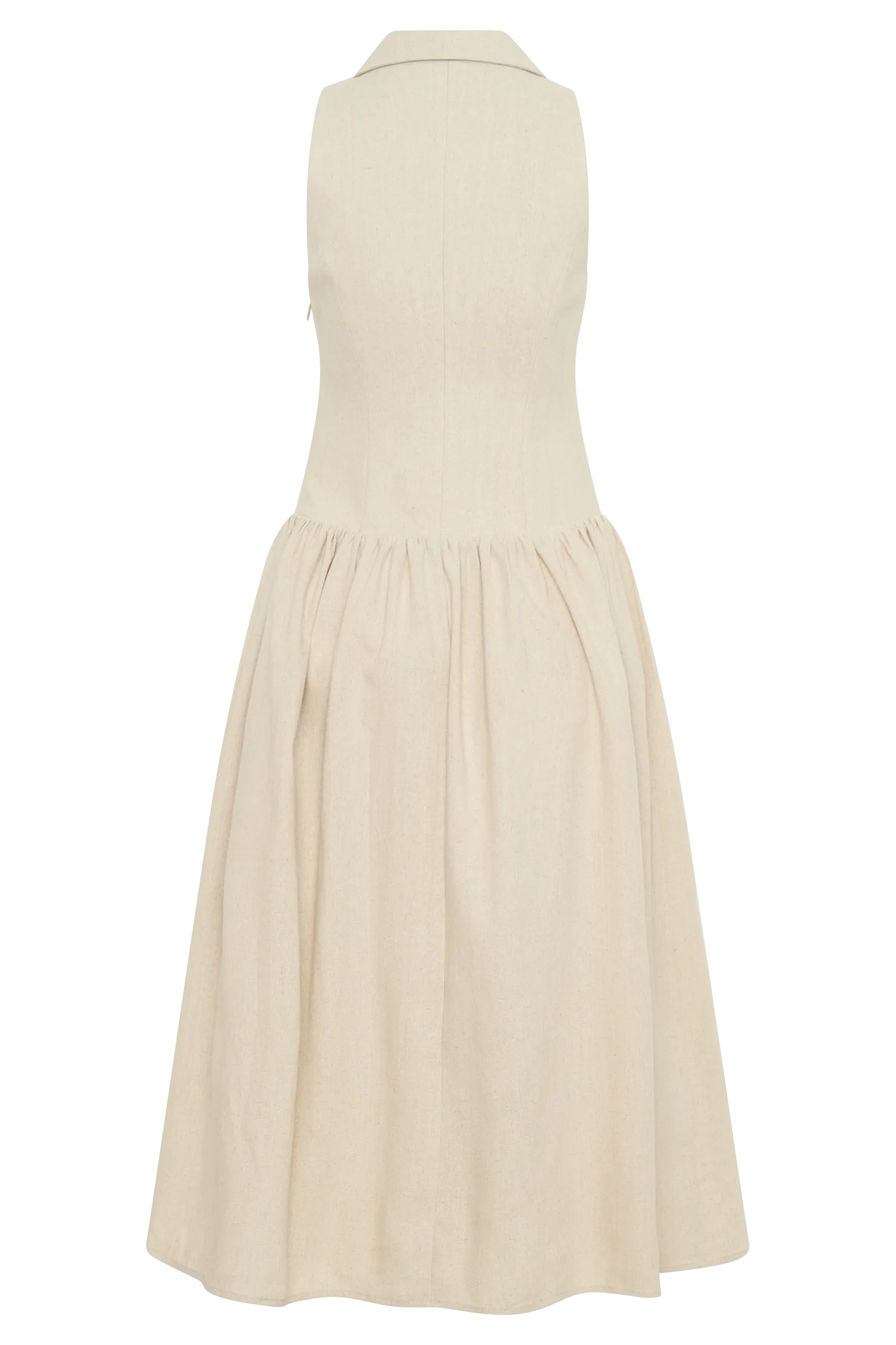 Valery Linen Midi Collar Dress - Natural