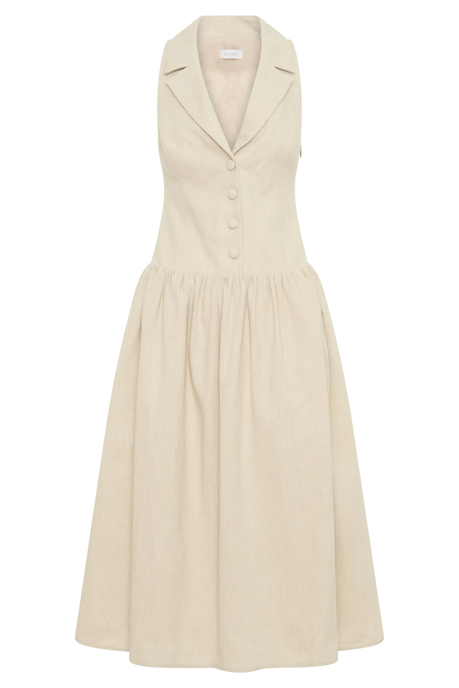 Valery Linen Midi Collar Dress - Natural