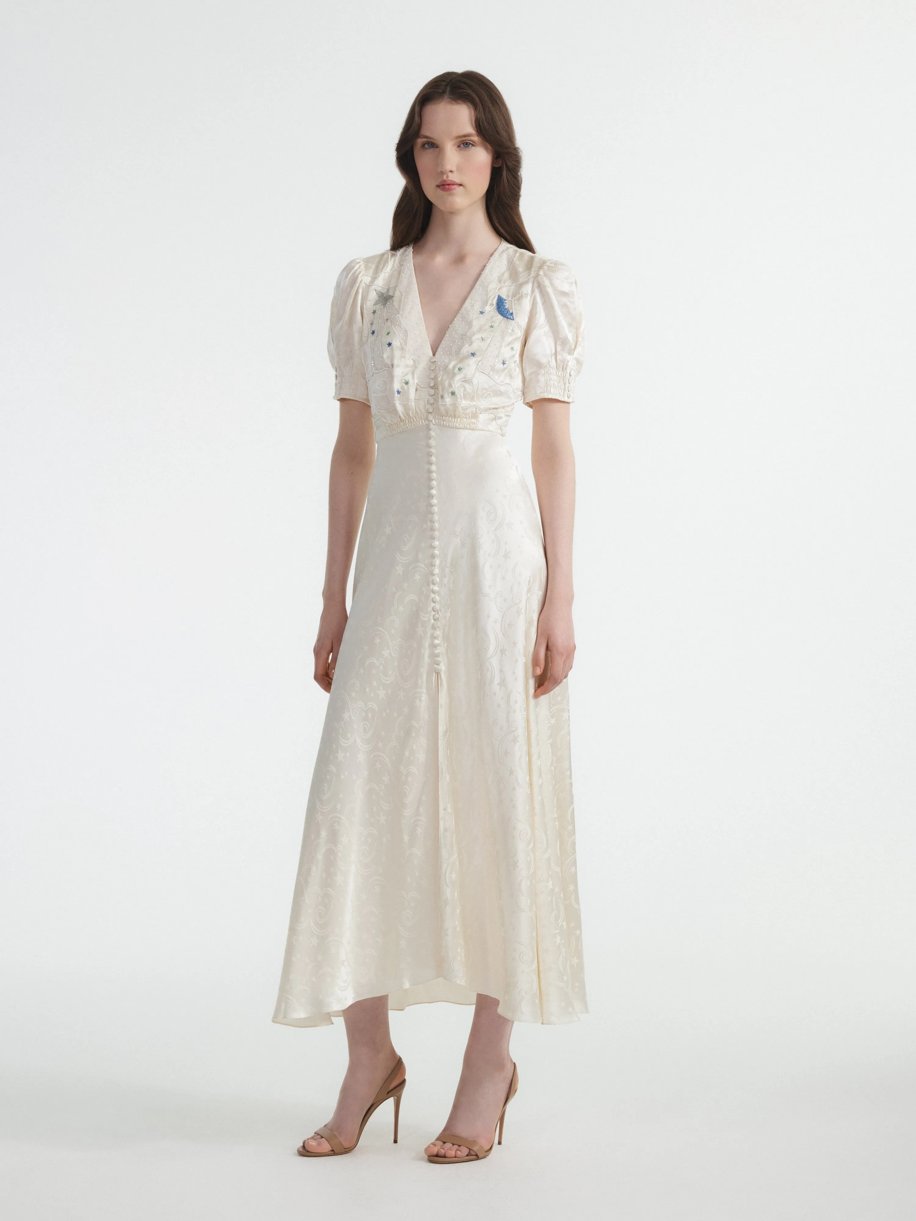 Venyx Lea Long Dress in Tusk Moonbeam Embroidery