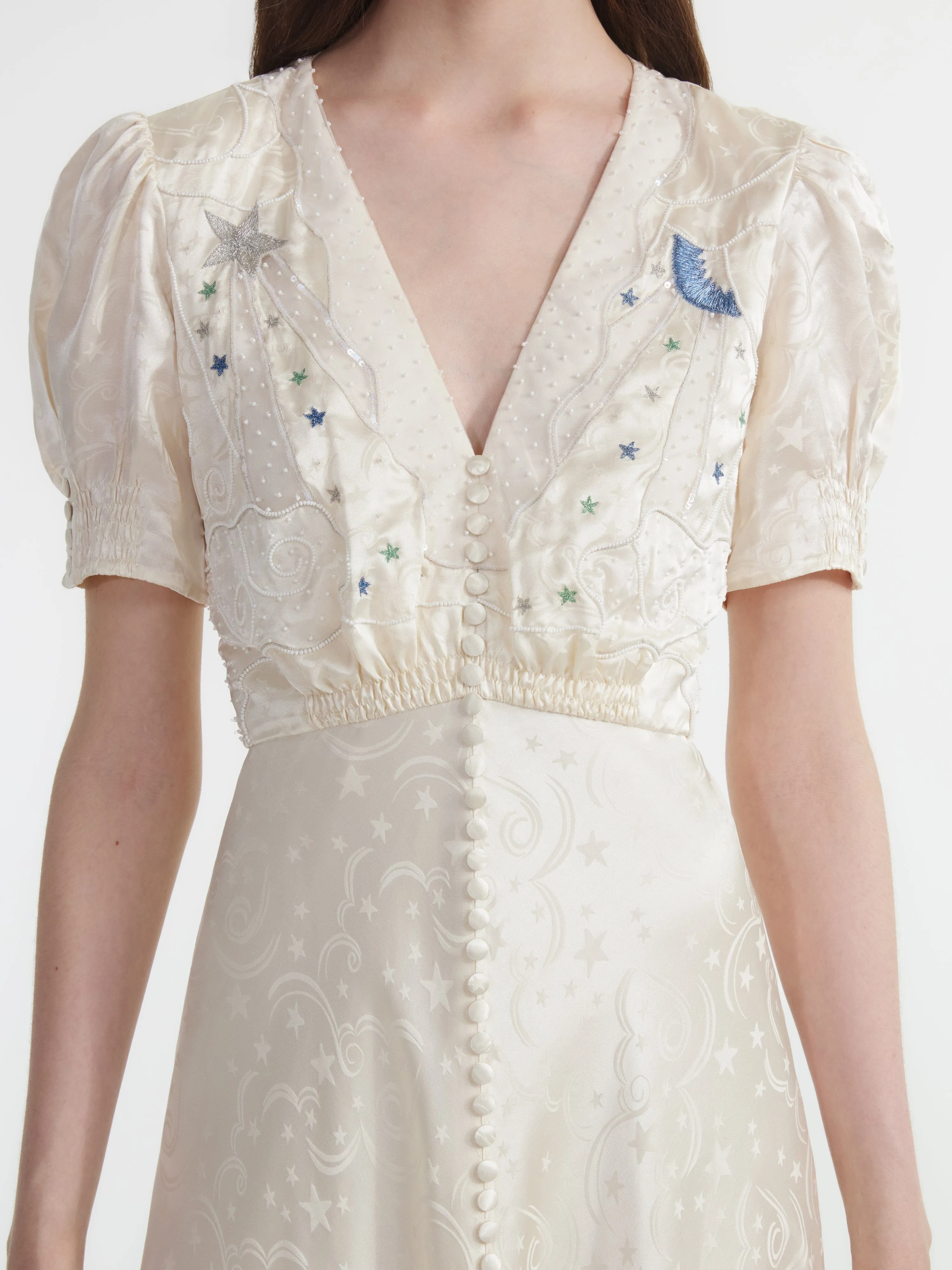 Venyx Lea Long Dress in Tusk Moonbeam Embroidery