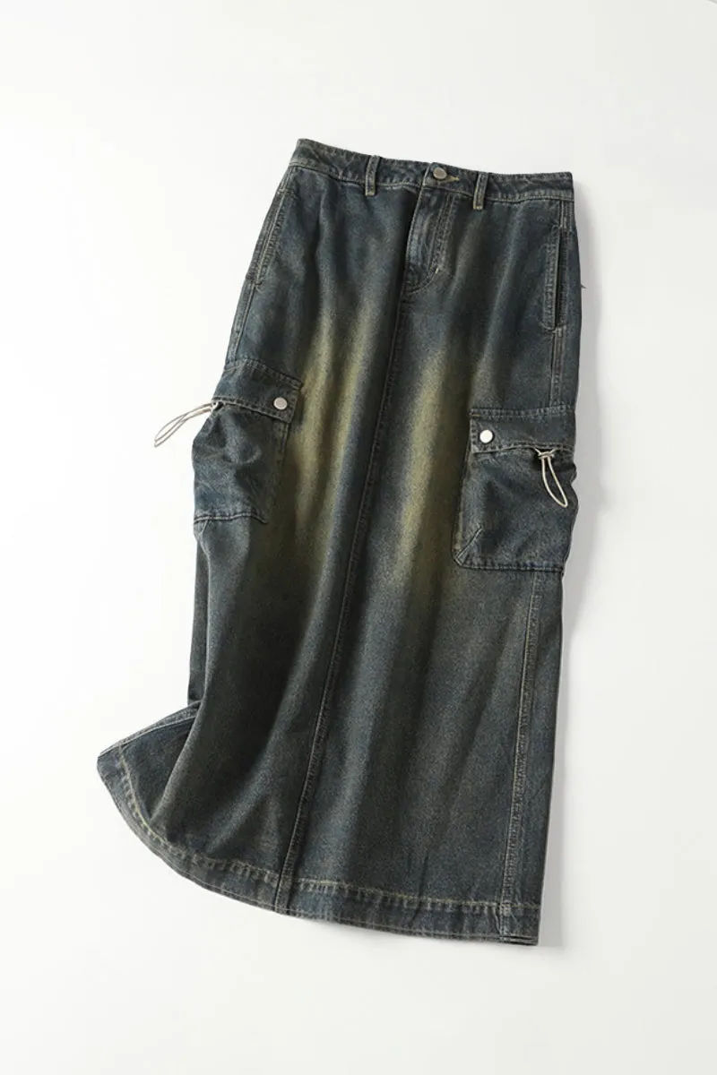 Vintage Wahed Denim Cargo Midi Skirt