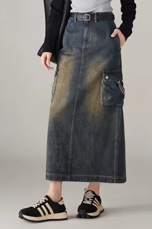 Vintage Wahed Denim Cargo Midi Skirt