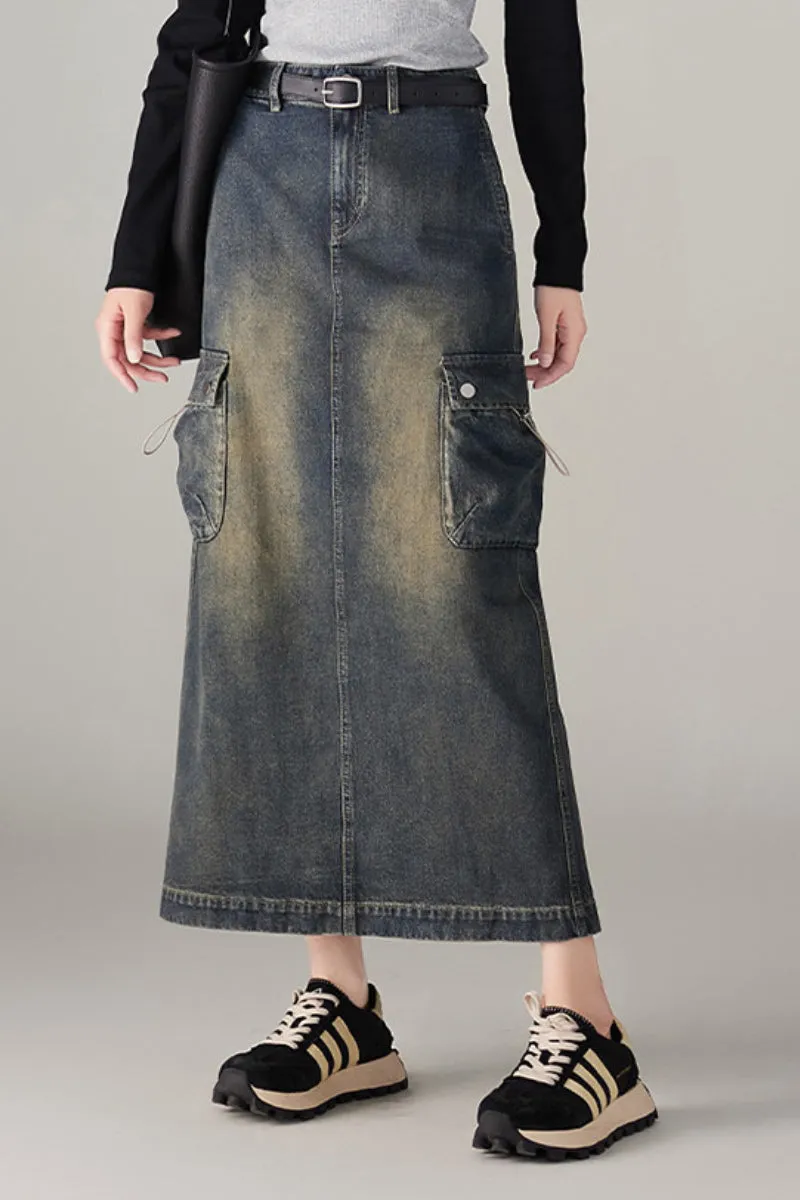 Vintage Wahed Denim Cargo Midi Skirt