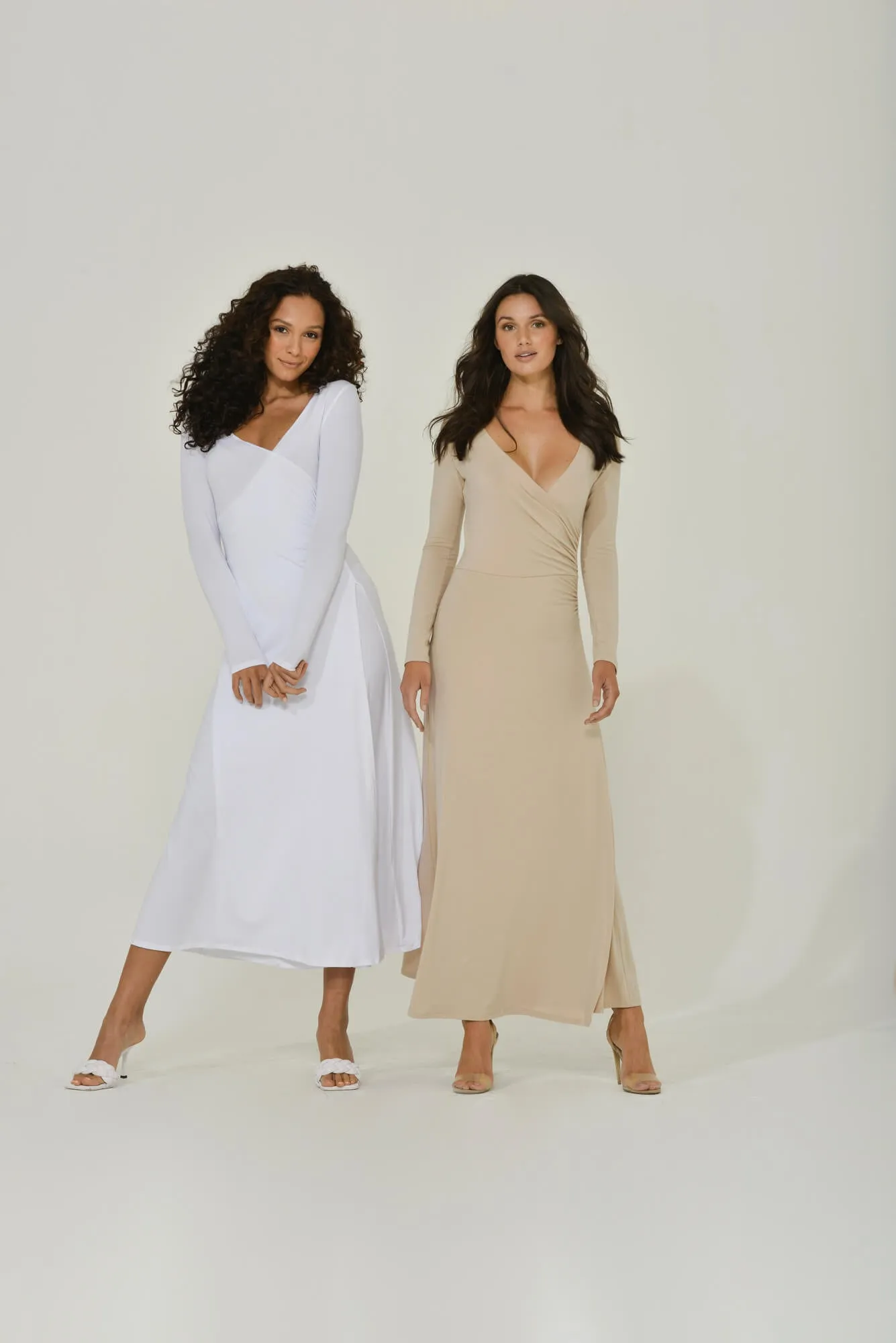 White Long Sleeve Maxi Dress w/ High Slit