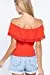 Women's Off Shoulder Lace Trim Smocked Details Top