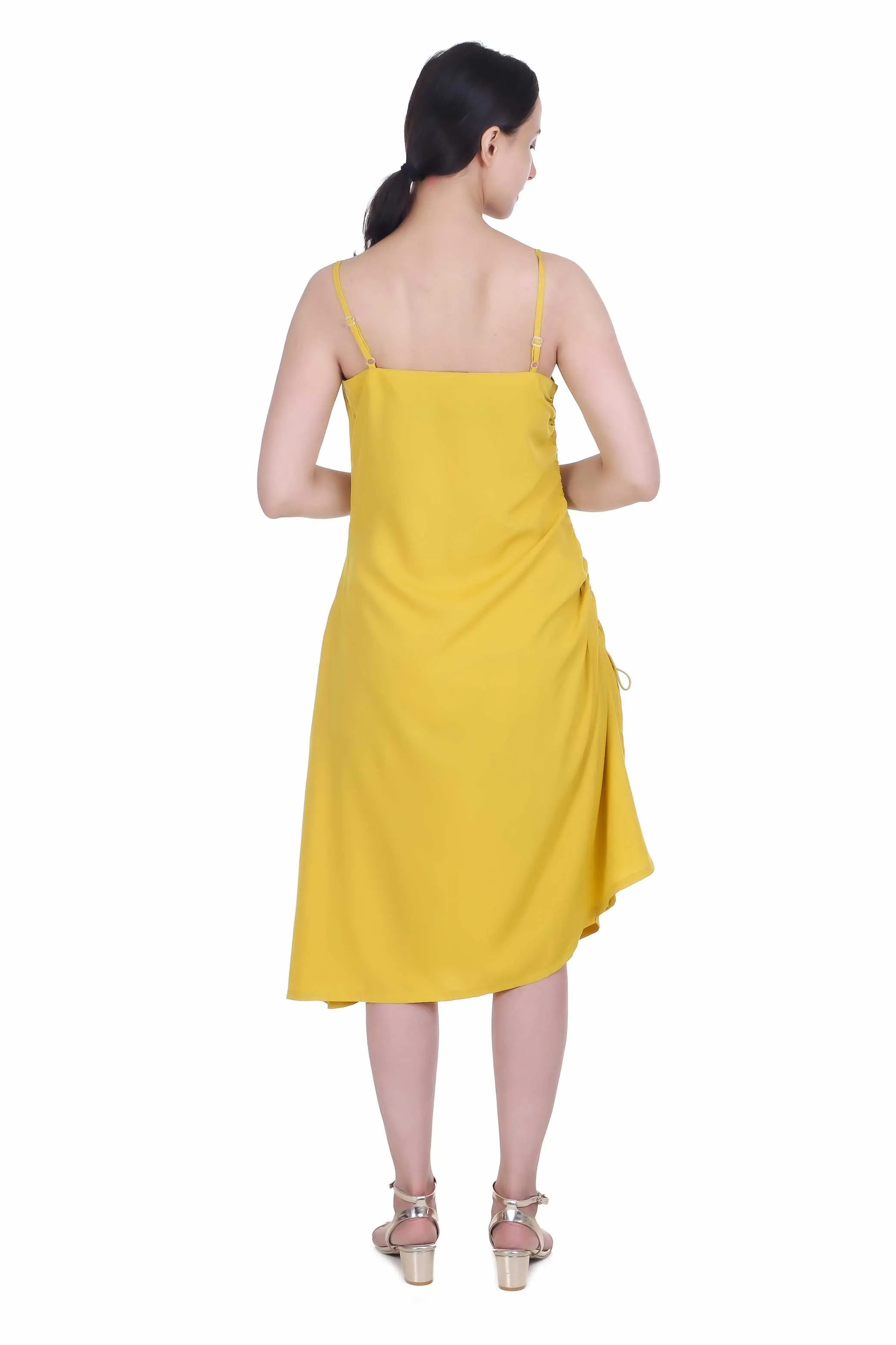 YELLOW CREPE SKATER DRESS FOR WOMEN