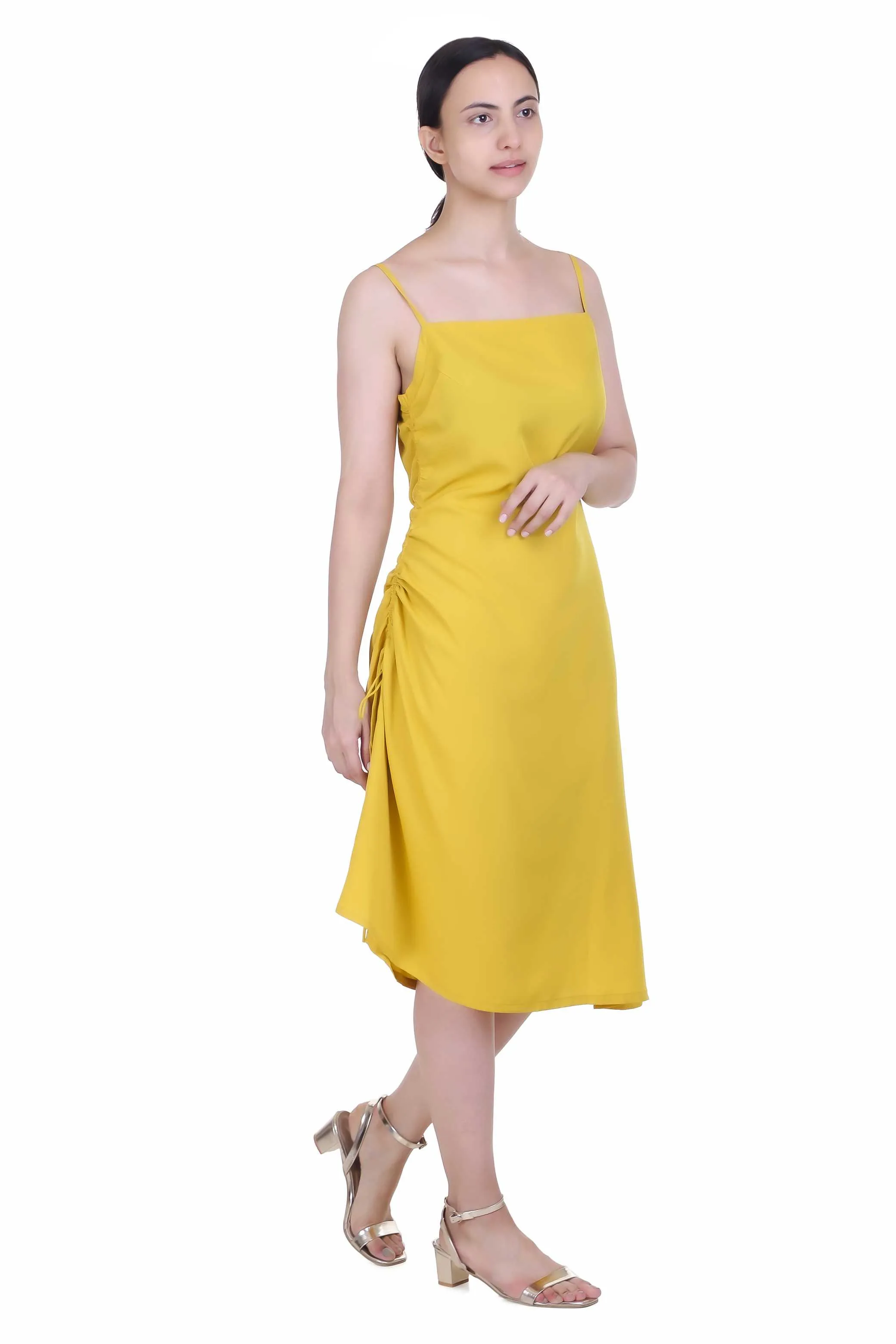 YELLOW CREPE SKATER DRESS FOR WOMEN