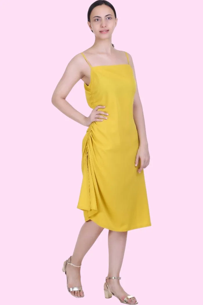 YELLOW CREPE SKATER DRESS FOR WOMEN