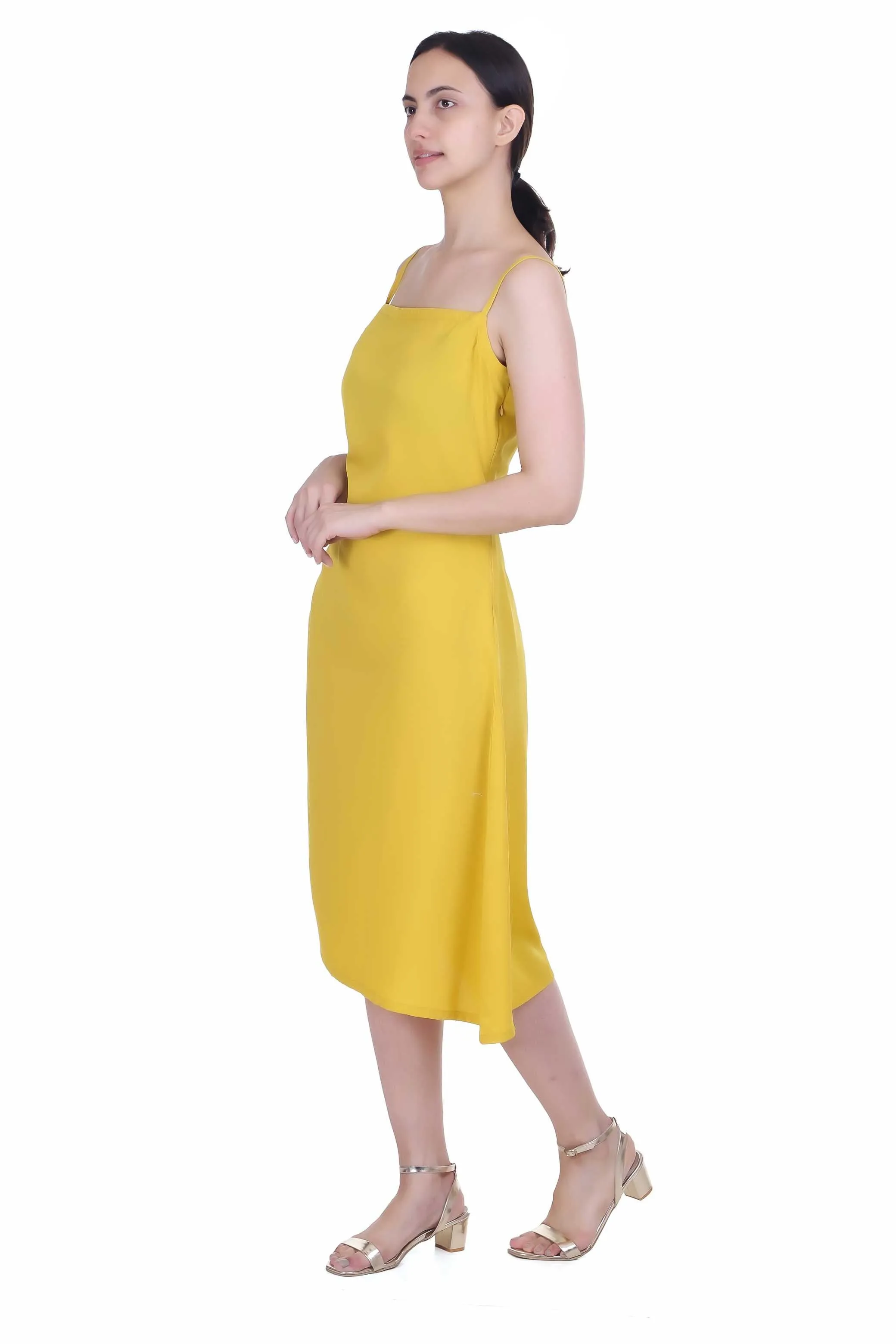 YELLOW CREPE SKATER DRESS FOR WOMEN