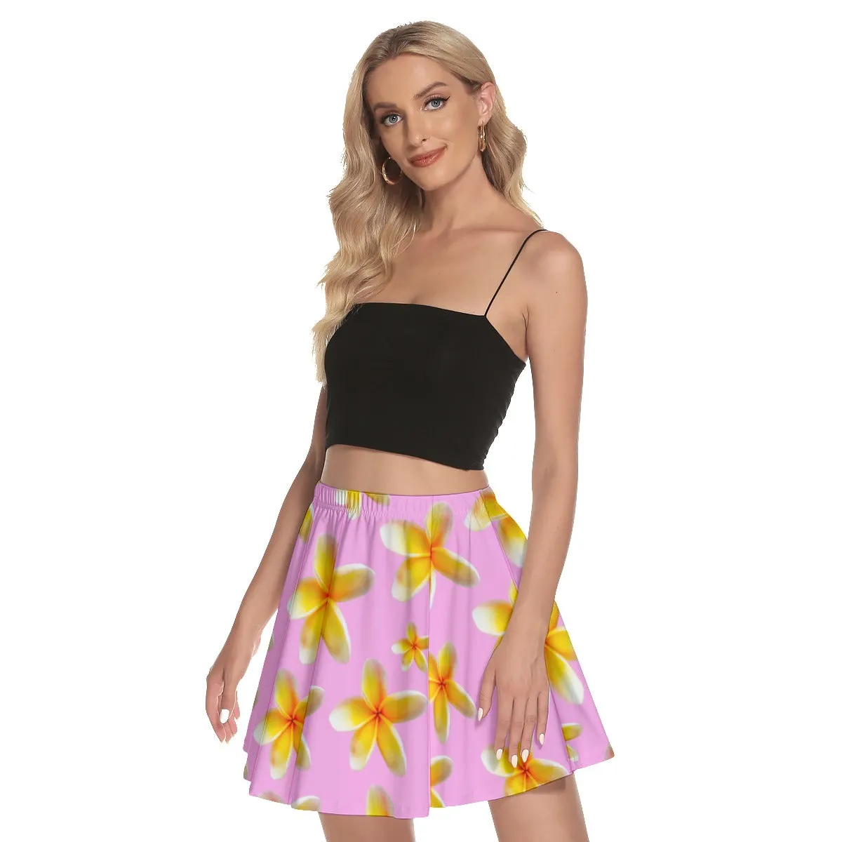 Yellow Frangipanis Pink Mini Skirt No Pockets up to 3 XL (FWS)