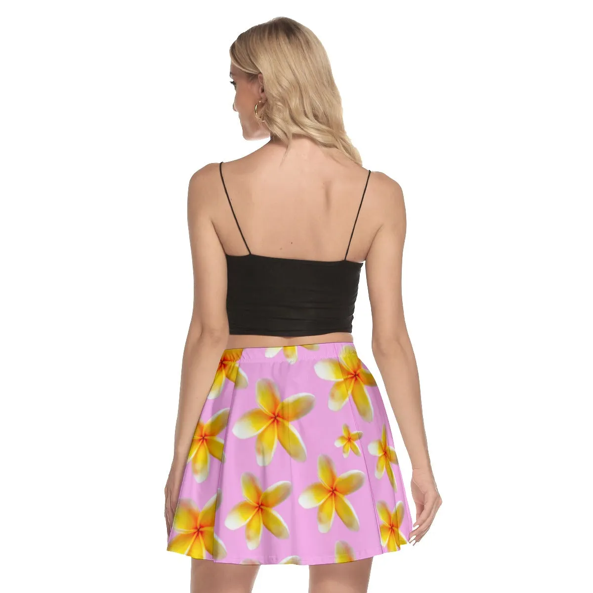 Yellow Frangipanis Pink Mini Skirt No Pockets up to 3 XL (FWS)