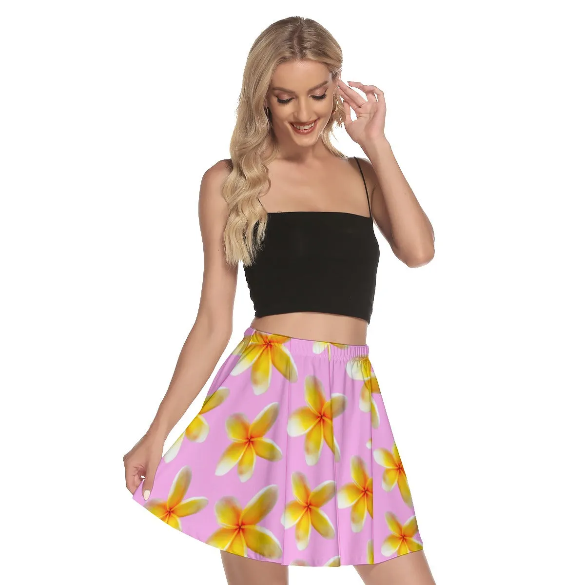 Yellow Frangipanis Pink Mini Skirt No Pockets up to 3 XL (FWS)